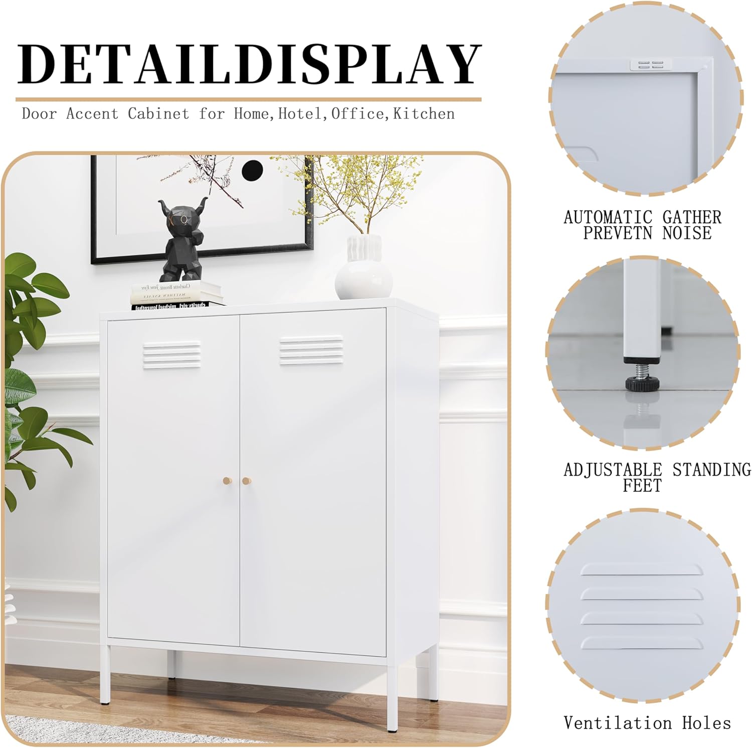 2 Door Accent Cabinet, Storage Cabinet with Doors and Shelves,Locker Sideboard Buffet Cabinet,Kitchen Pantry&Cupboard&Coffee Bar Cabinet for Home, Office, Entryway,Living Room