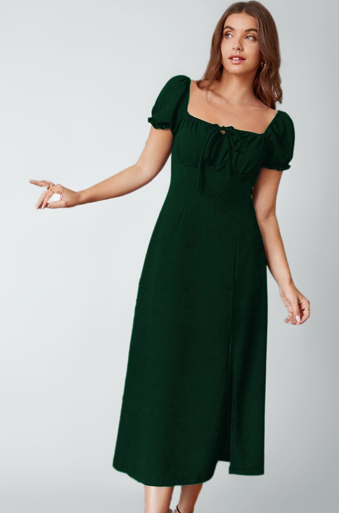 Women's Knee Length A-line Ruched Neck Dress Birthday Dress Casual One Piece Flared Dress for Women (Charcoal Black)