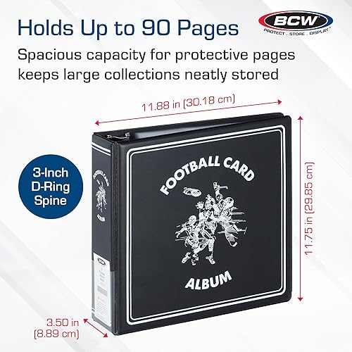 Miniatura 3 de BCW Carpeta de tarjetas de fútbol con anillo en D de 3 pulgadas, color negro, con capacidad para 90 páginas, carpeta de tarjetas de fútbol de diseño