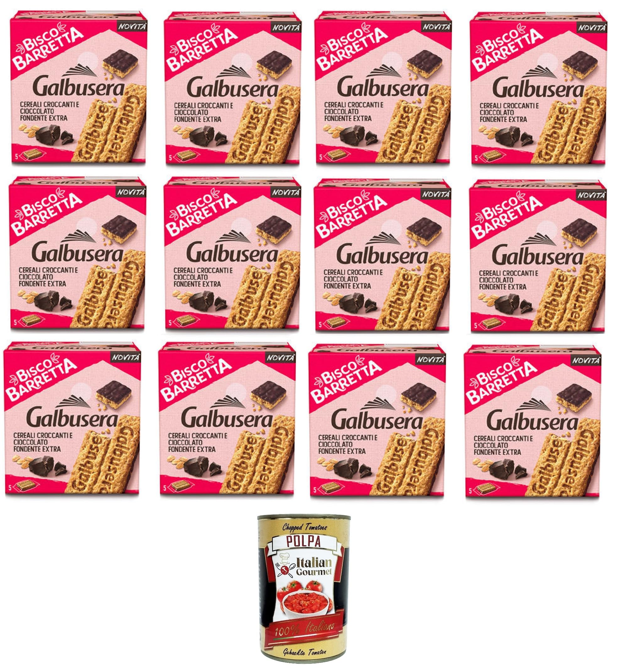Italian Gourmet Bisco barretta cereali e fondente, Müsliriegel 12 x 230g | Snack dolce mit dunkler Schoko-Note, croccante und praktisch für Pause, Gesamtnettogewicht 2,76 kg + Kostenlos Polpa 400g