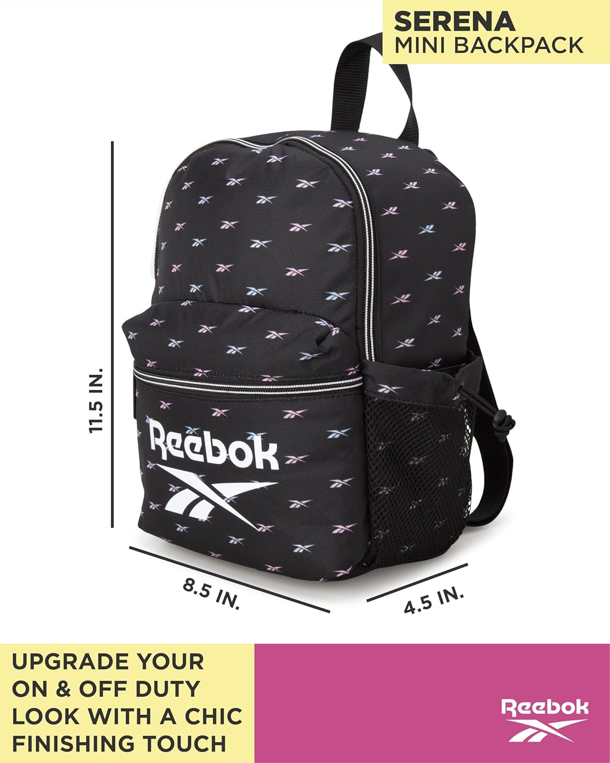 Reebok Womens Backpack - Zipper Closure Mini Lightweight Backpack Purse for Women - Everyday Bag & Travel Bag for Women, Serena Black Print - Image 3