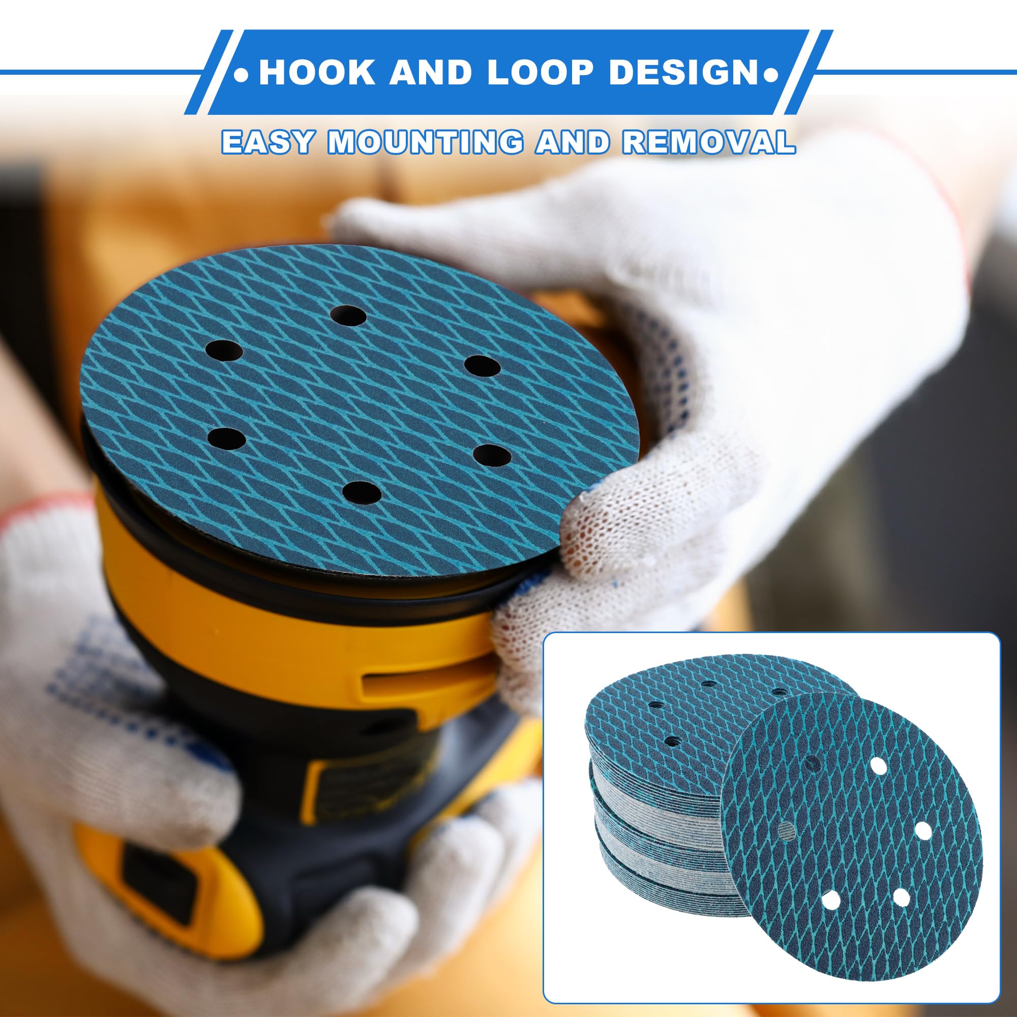 50PCS P180 150mm Hook & Loop Sanding Discs 6 1 Hole Wet Dry Film Green...