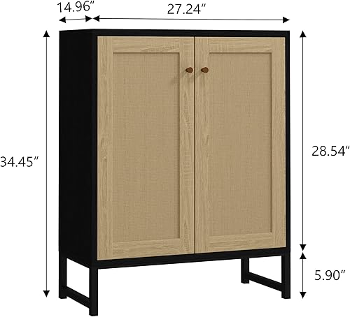 Miniatura 10 de Panana Ratán decorado 2 puertas Gabinete de almacenamiento Gabinete de acento Sala de estar Armario Cocina Aparador Buffet Mesa (blanco)