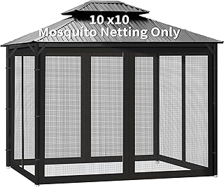 Gazebo Universal Replacement Mosquito Netting, 10' x 10' Outdoor Canopy Net Screen 4-Panel Sidewall