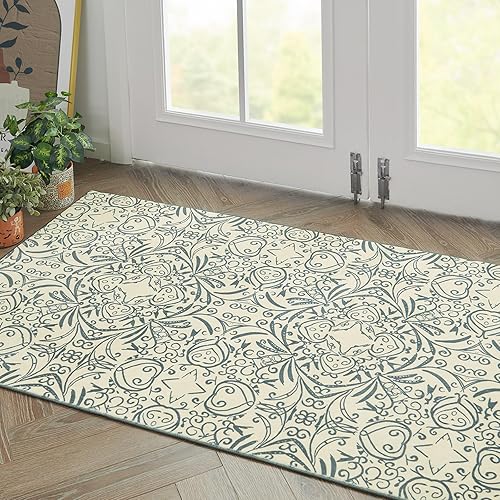 jinchan Alfombra de área de 2 x 3 pulgadas, lavable, alfombra decorativa para interiores, alfombra de entrada gris claro, diseño floral, intrincado,