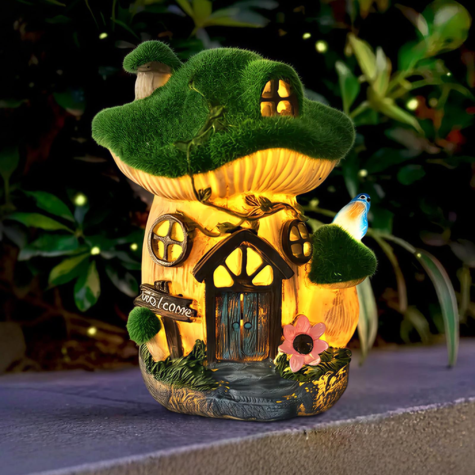 Trez Treamer Solar Garden Ornaments Outdoor, Mushroom Resin Waterproof Outdoor Statue with Solar Powered Lights