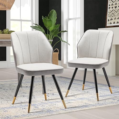 Juego de 2 sillas de comedor, modernas sillas de comedor tapizadas sin brazos para cocina, comedor, escritorio, sillas laterales con patas de metal,