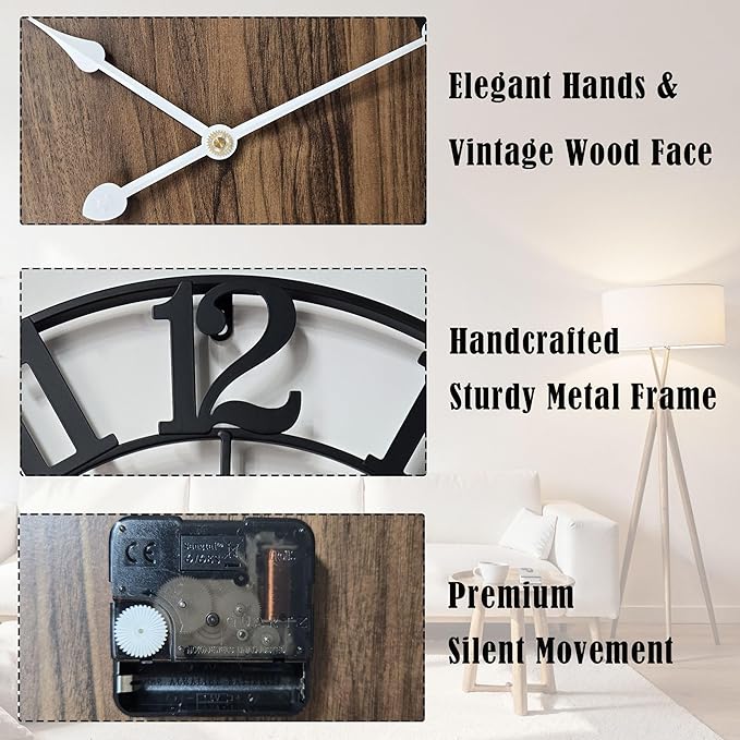 Reloj de Pared Grande Metálico 20 Pulgadas Retro Silencioso miniatura 5