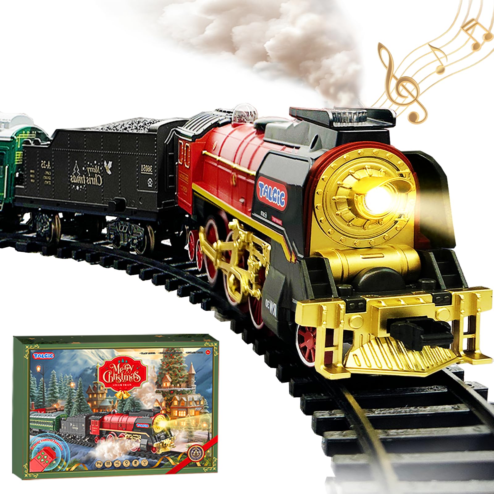TALGIC Train Set, Remote Control Train Toys for Boys with Steam, Lights and Sound, Fancy Tracks, Christmas Train Sets for Around The Tree, Model Trains for 3 4 5 6 7 8+ Kids/Toddlers