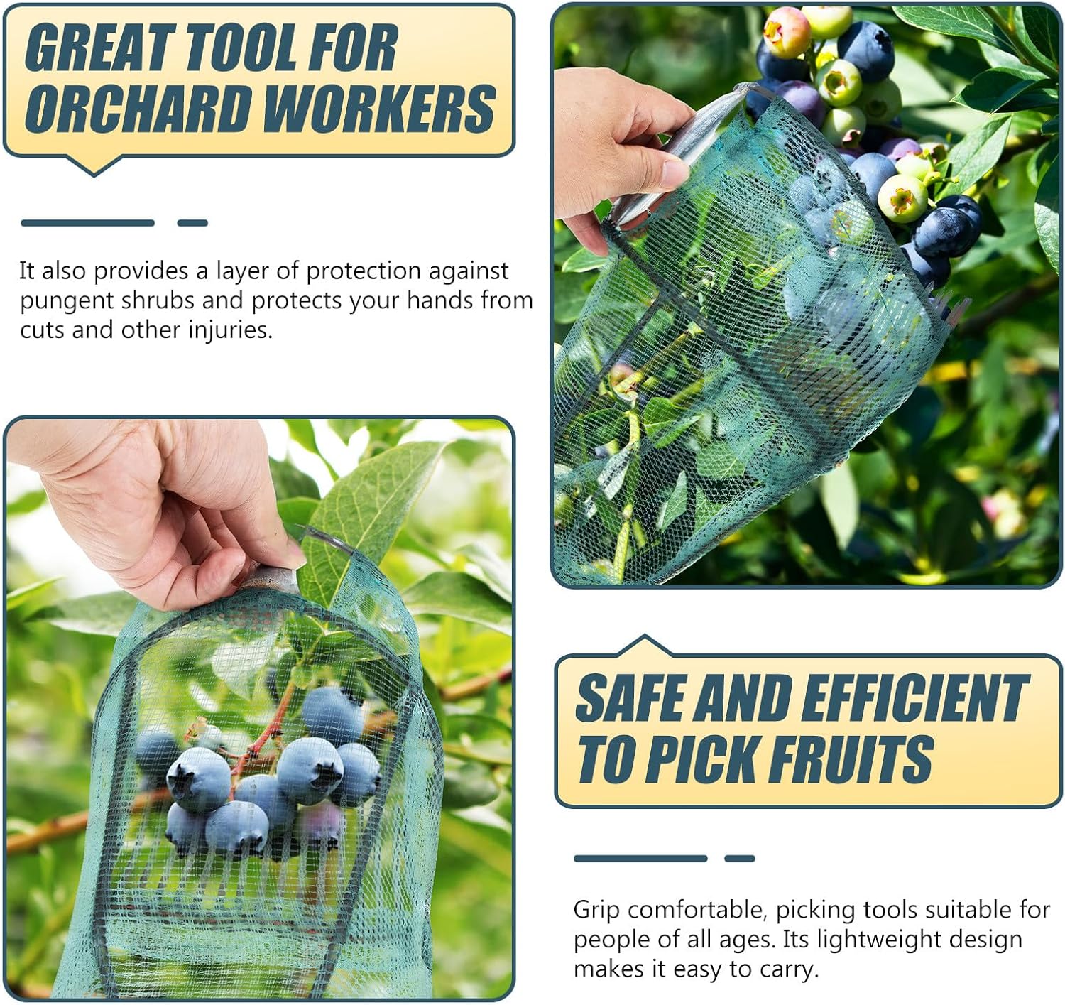 FRCOLOR Blueberry Picker with Handle and Steel Teeth, Portable Fruit Harvesting Tool for Garden and Outdoor Use, Household Farm Gardening Fruit Basket for Efficient Berry Picking