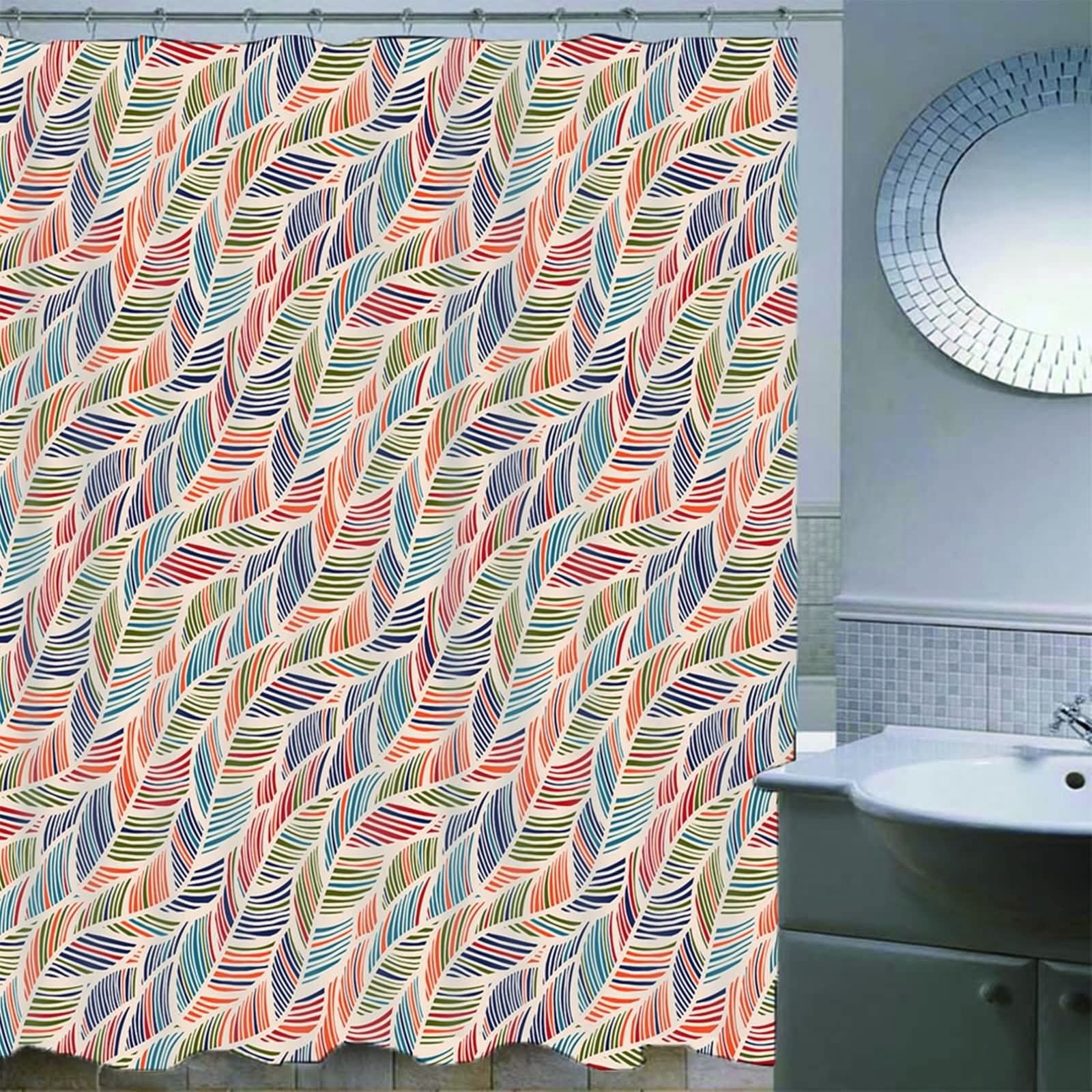 Badewannenvorhang Waschbar, Badewannenvorhang Anti Schimmel Blätter Spiralmuster Bunt 180X180cm für Badezimmer