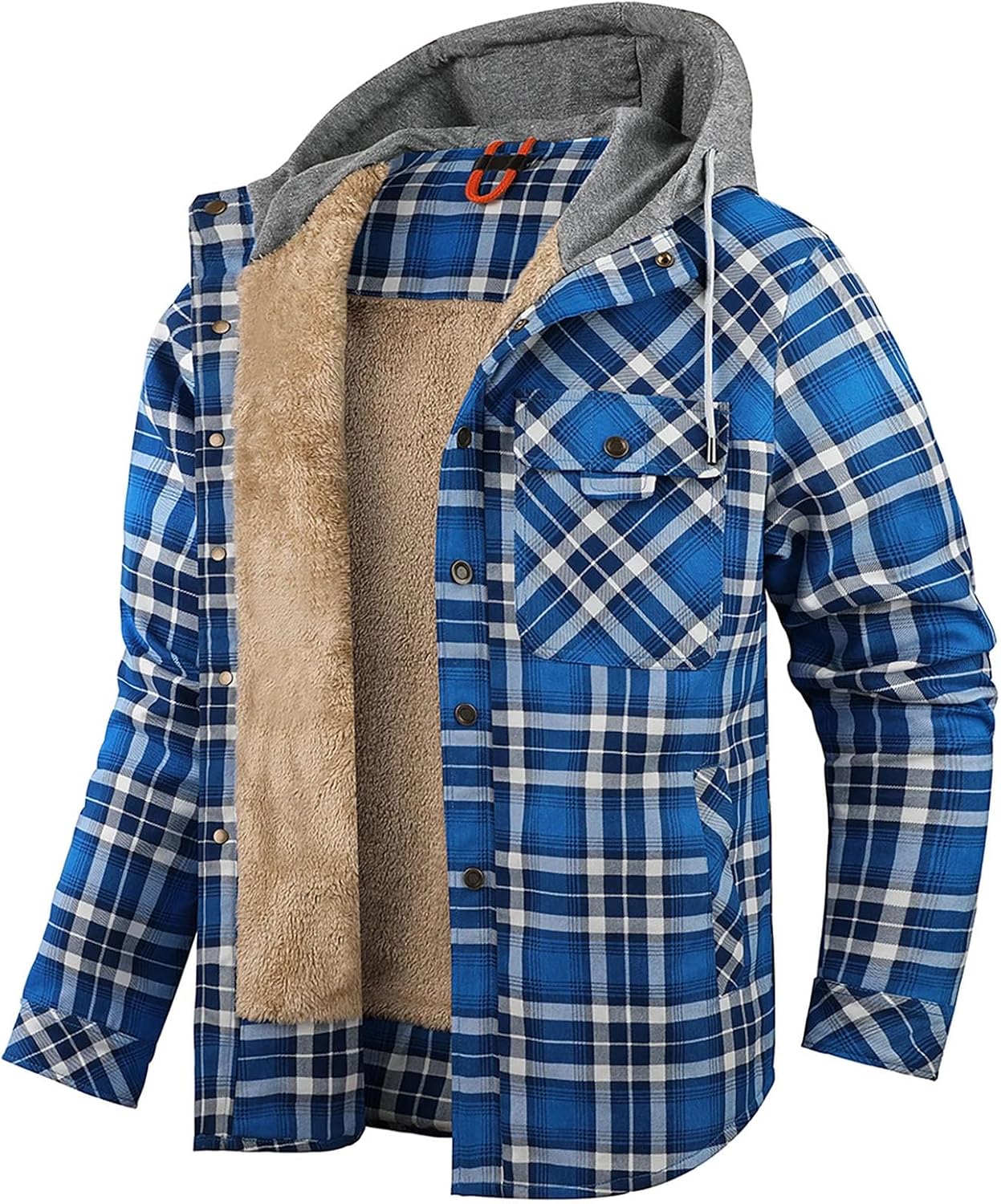 Men's Soft Fleece Plaid Jacket Warm Outdoor Casual Shirt Style Button Coat