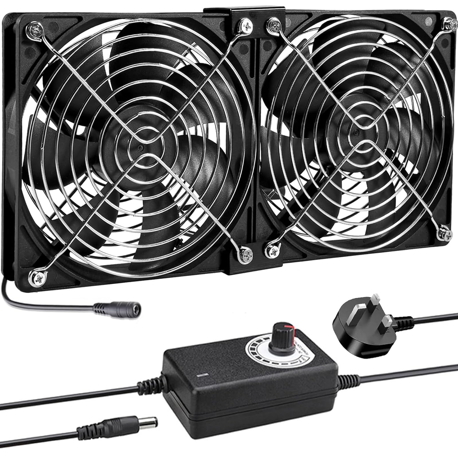 Joycabin 2 x 120mm Computer Fan, Computer Cooling Fan with AC Plug 220V PC Fan DC 4V 5V 12V Adjustable Speed Brushless Cooling Fans for PC, Computer, Server Cabinet, TV Box, AV Cabinet, Router