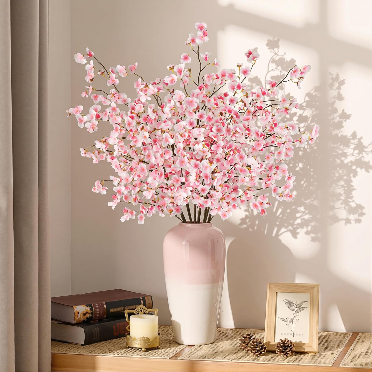 Uieke Silk Cherry Blossom Branches, 40.5in Artificial Cherry Blossom Flowers Long Stems Fake Flowers Vase Arrangements for Wedding Home Japanese Decor, Set of 3, Pink