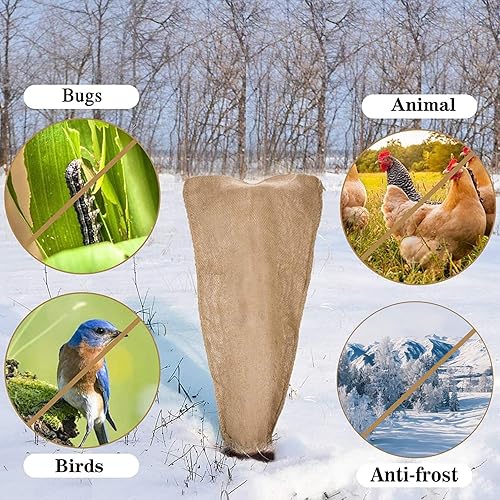 Miniatura 4 de Paquete de 2 bolsas de arpillera para plantas de invierno, 24 x 40 pulgadas, protector contra heladas de plantas con cordón, cubiertas reutilizables