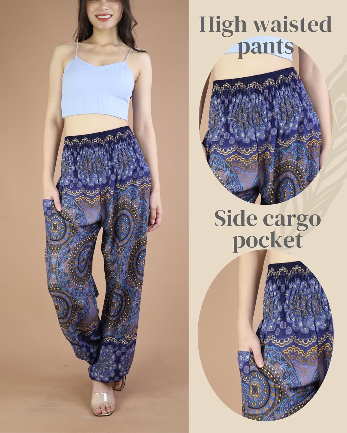 Boho Pants | Harem Pants Women with Pockets | Soft & Breathable Flowy Pajamas | Soft Yoga Pants| Hippie Clothes for Women - Image 3