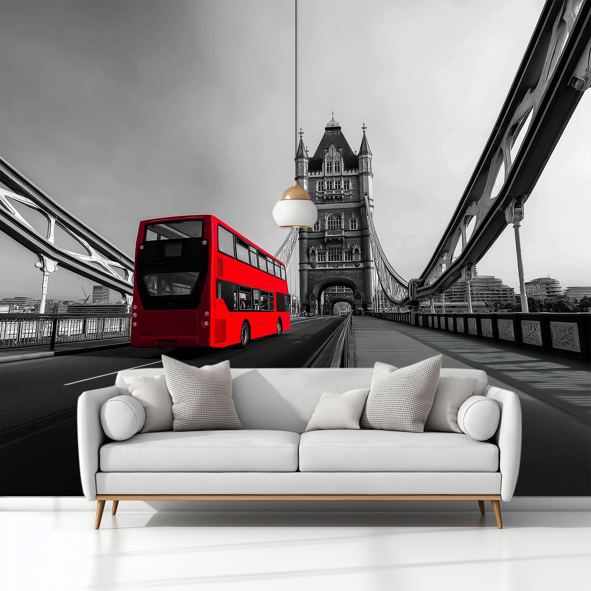 Panoramiczna fototapeta 3D, nowoczesny autobus London Bridge, fototapeta, włóknina, druk artystyczny, polar, fototapeta, dekoracja, plakat do salonu, sypialni dziecięcej, 450 x 280 cm, szara