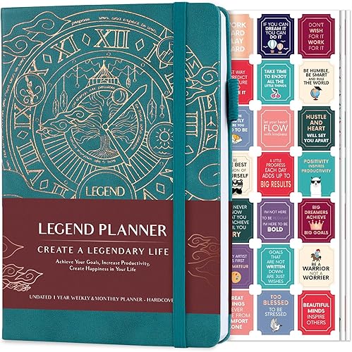 Planificador Legend  planificador de vida semanal y mensual sin fecha para alcanzar tus objetivos y vivir feliz. Cuaderno organizador, diario de