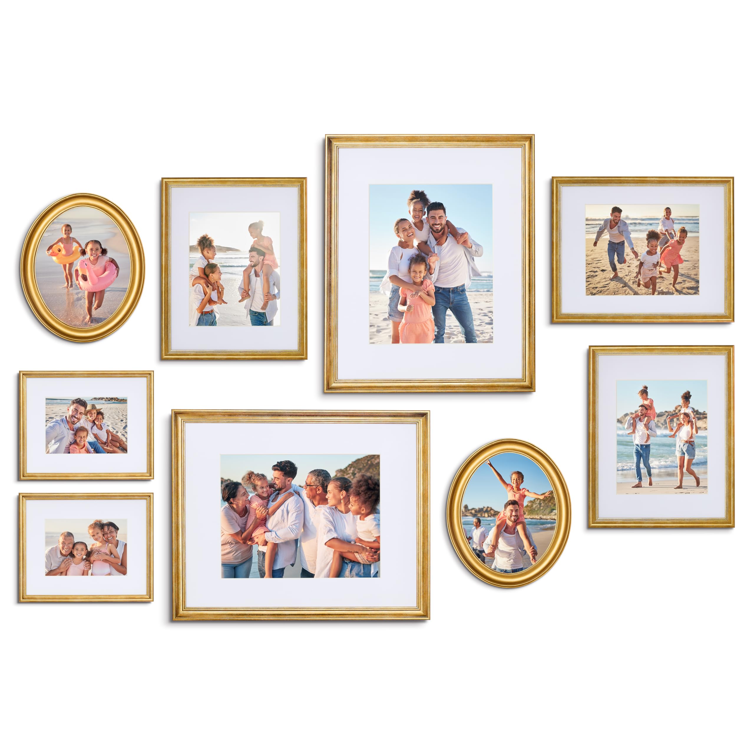 Camden Reed Mixed Gallery Wall Frame Set, (2) 16x20 Inch, (1) 11x14 Inch, and (2) 8x10 Inch, 9 Piece, Brass