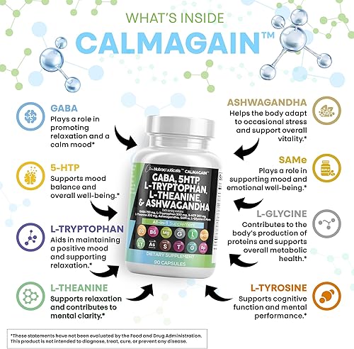 Vista 3 de Clean Nutraceuticals GABA 750mg 5 HTP 200mg L Triptófano 500mg L Teanina 200mg Ashwagandha SAM-e L-Glicina - Vitaminas de apoyo al estado de ánimo