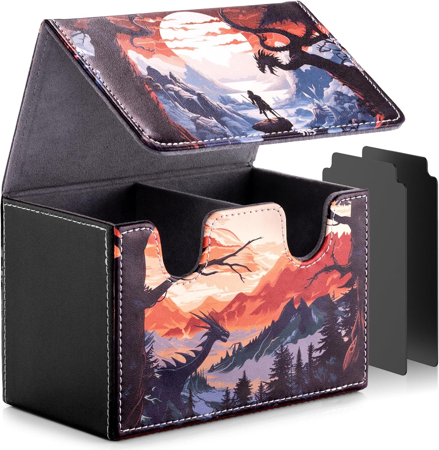 Card Deck Box compatible with MTG Card - Holds 220+ Single Sleeved Cards, Trading Card Storage Box fits TCG/PTCG/YGO Cards, Sport Cards Deck Case with 2 Dividers - Warrior's Quest