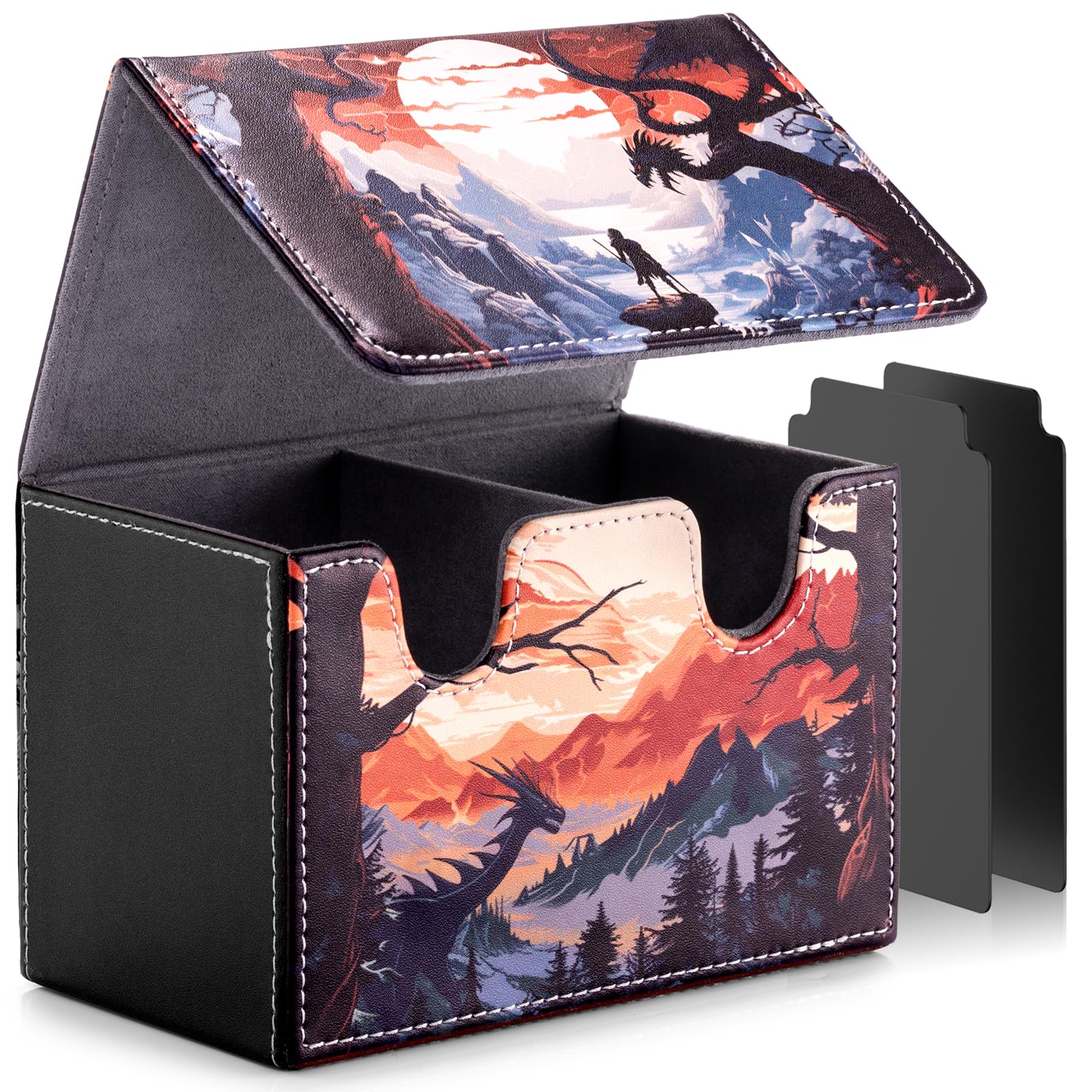 ULTRGEE Card Deck Box compatible with MTG Card - Holds 220+ Single Sleeved Cards, Trading Card Storage Box fits TCG/PTCG/YGO Cards, Sport Cards Deck Case with 2 Dividers - Warrior's Quest