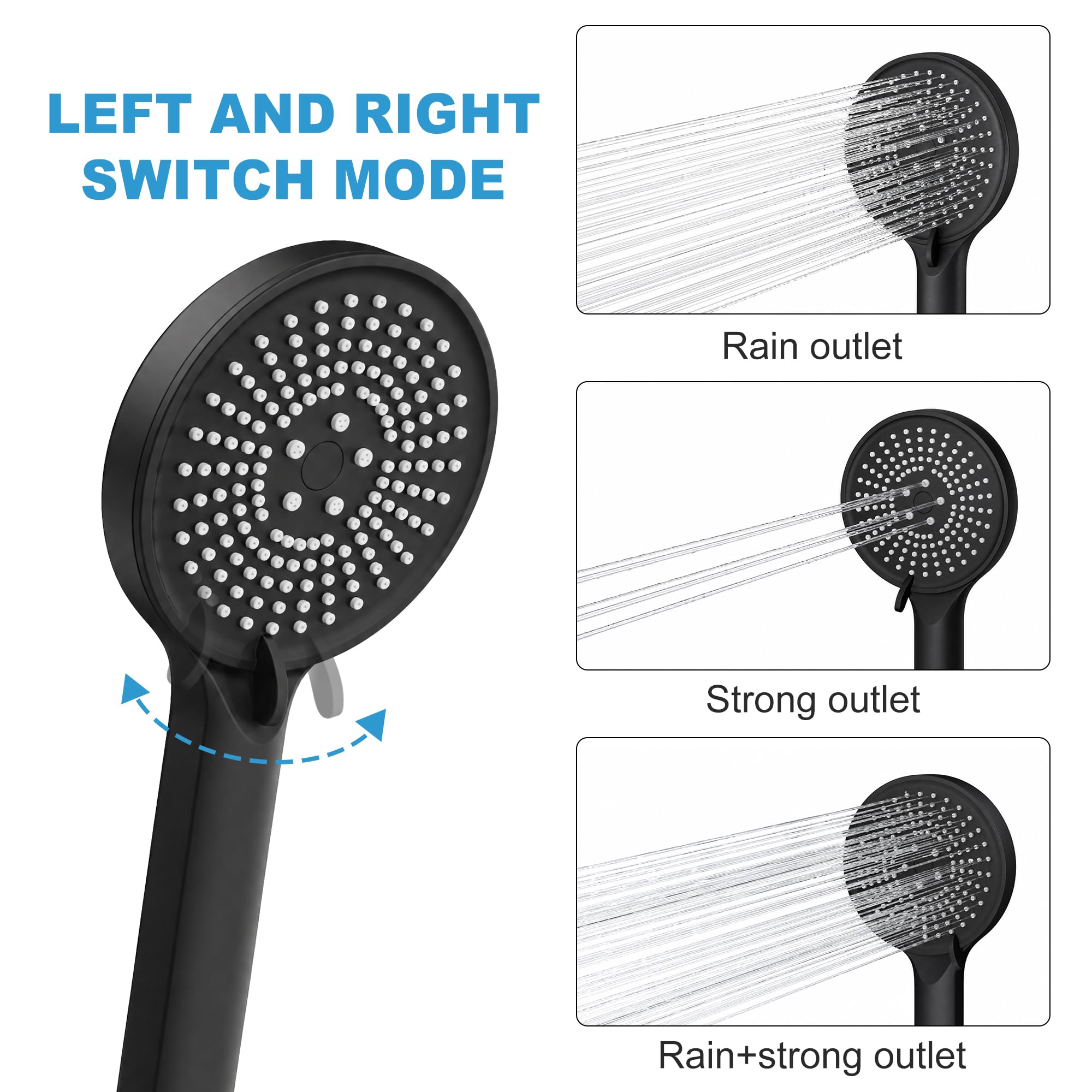 Cabezal de ducha, 8 pulgadas de alta presión de lluvia/ducha de mano con brazo de extensión, cabezal de ducha antifugas con soporte, altura/ángulo ajustable, negro mate