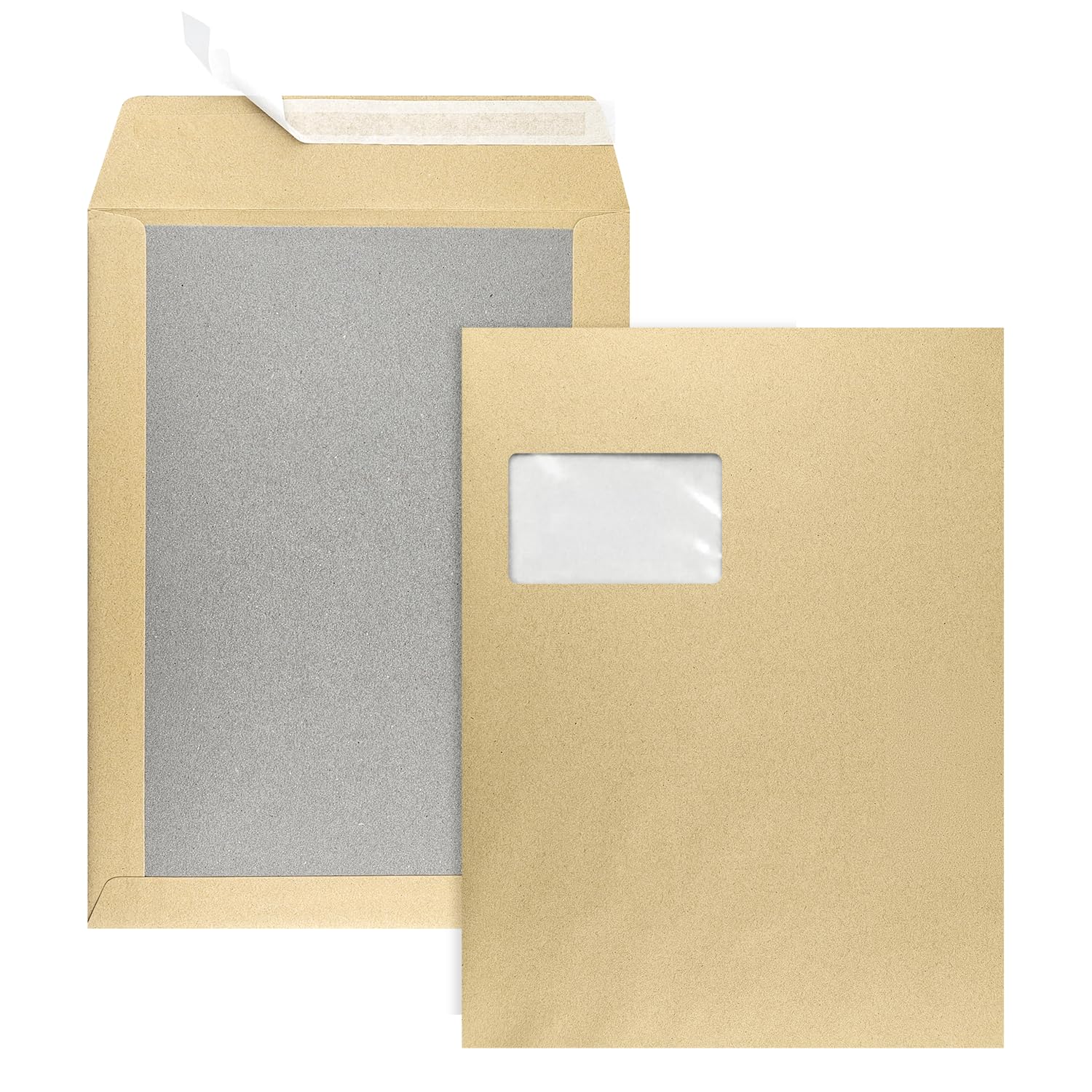 Netuno 100 Brown envelopes C4 229 x 324 mm 120 GSM with Cardboard Backing 400 GSM Rigid mailers with Left Window Straight Flap self Adhesive Closure