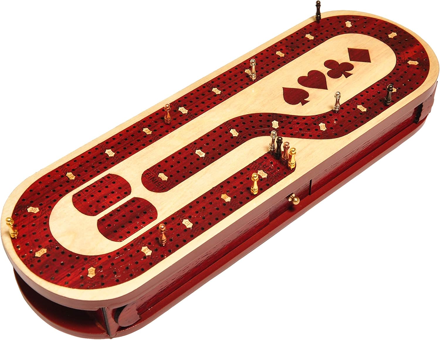 Palm Royal Handicrafts - 4 Track Cribbage Board Made with Blood Wood/Maple Wood with Place of Skunk and Corner 4 Track Continuous Cribbage Board