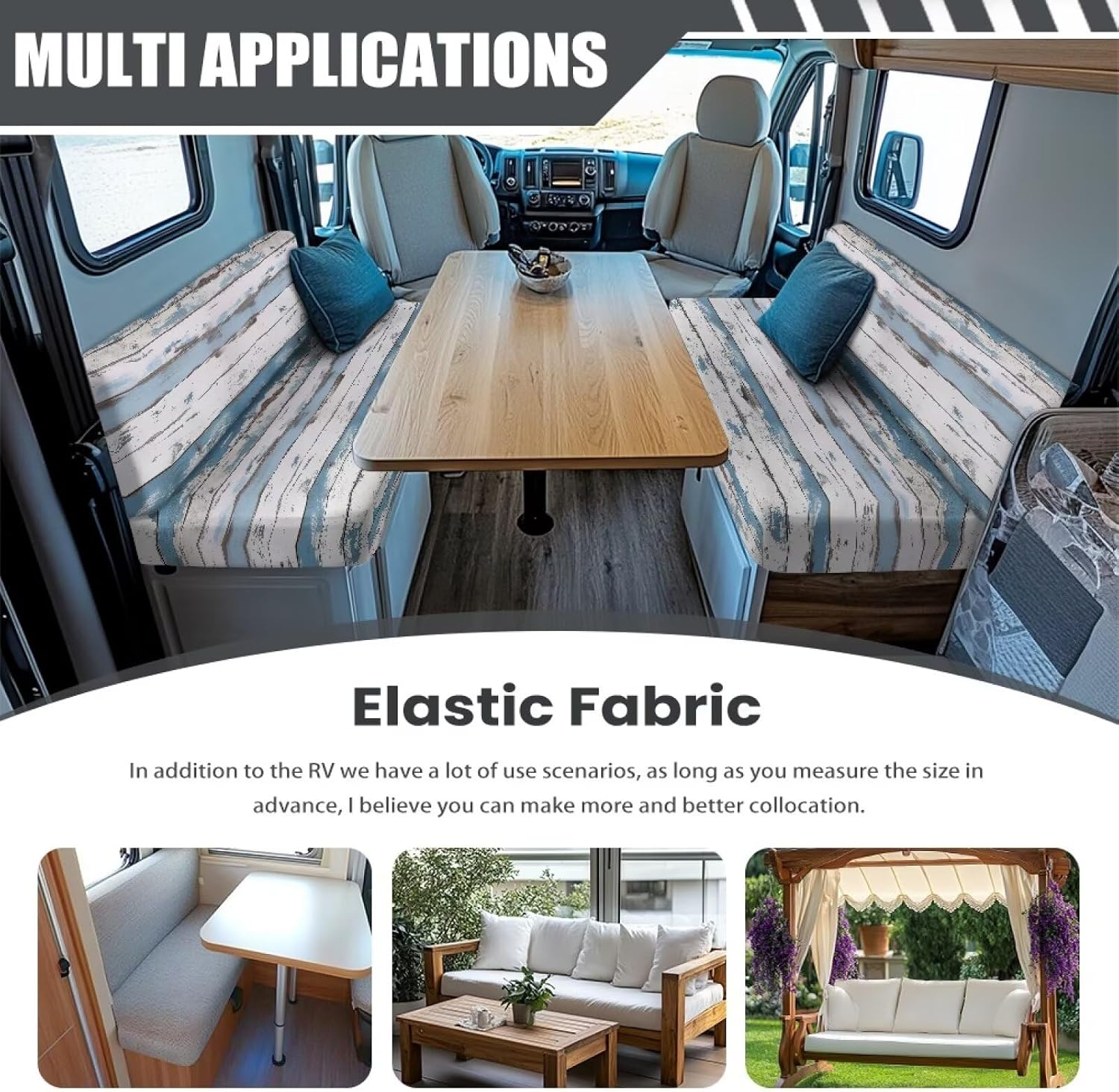 Wooden Plank RV Dinette Cushion Covers-Stretchable Loveseat Sofa Furniture Protector -Elastic Camper Cushion Slipcoversfor RV Camper Car Bench