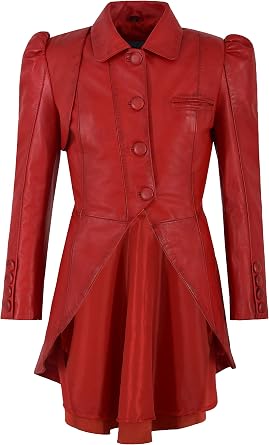 Ladies Gothic Dovetail Real Leather Tailcoat Red Slim Fit Fashion Jacket 5003
