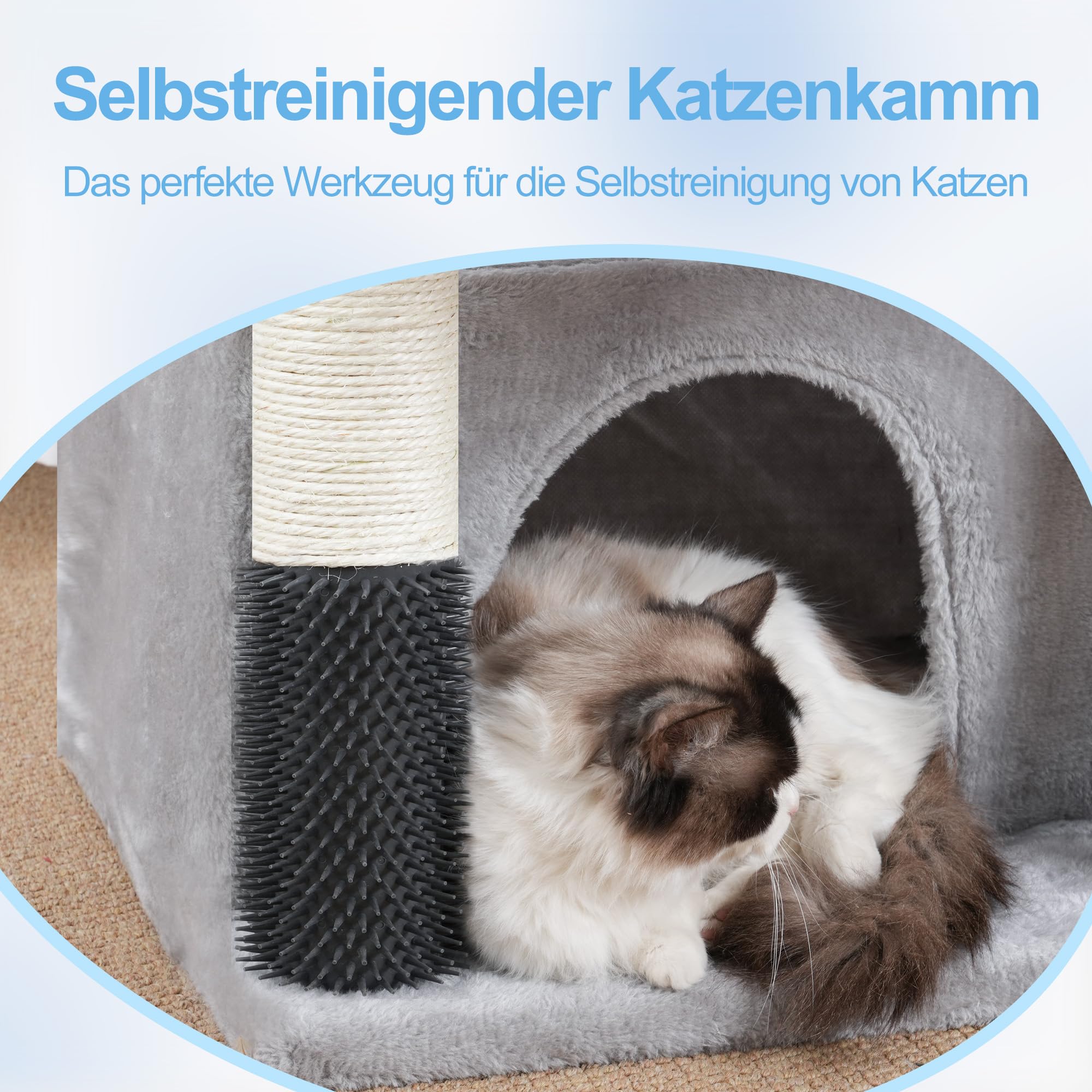 Hey-brother Kratzbaum für große Katzen, mit 2 Grosse Plattformen, MPJ070W | 130 cm Katzenbaum für Maine-Coons, symmetrische Struktur, Stabil, 2 korb, große Katzenhöhle, Kämmmaschine, Hellgrau
