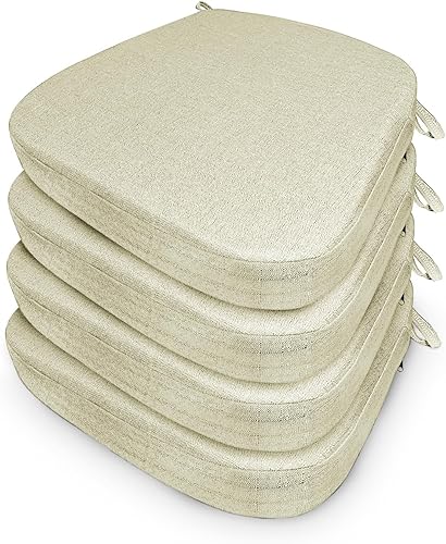 Miniatura 8 de Juego de 4 cojines para silla de comedor con lazos para sillas de comedor, de espuma viscoelástica, gruesas, 17 x 16.5 x 2 pulgadas, con funda