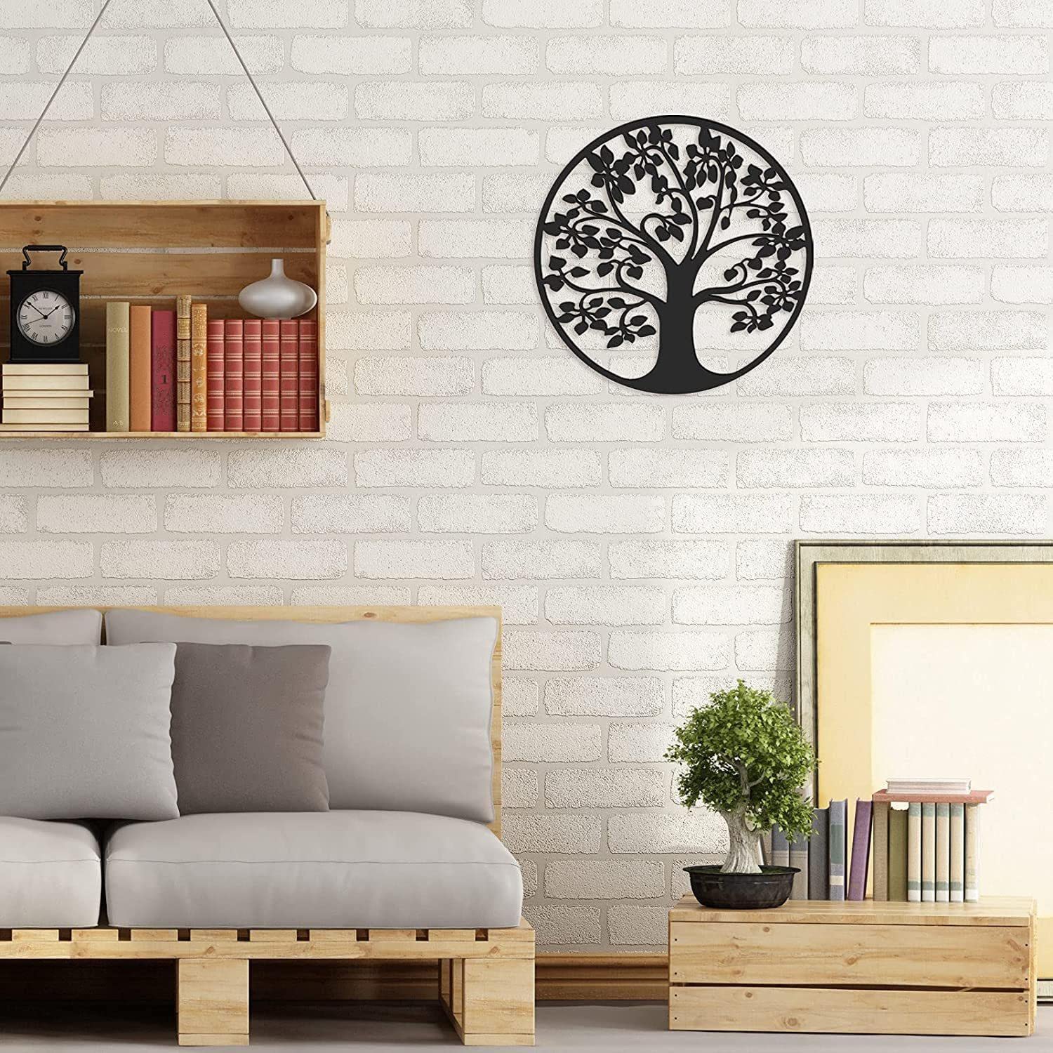 Buachois Albero in Metallo, Decorazione per Albero Della Vita da 30 CM, Decorazione per Albero da Parete, Semplice Decorazione per Scultura da Parete per Albero Genealogico Nero per Camera