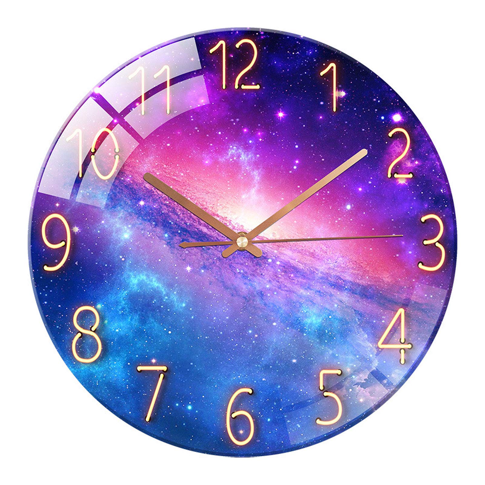 Nutteri Wall Clock 12inch Round Silent Non-Ticking Battery Operated Tempered Glass Lens Quartz Decorative Clocks for Living Room Bedroom Bathroom Kitchen Office (Galaxy)