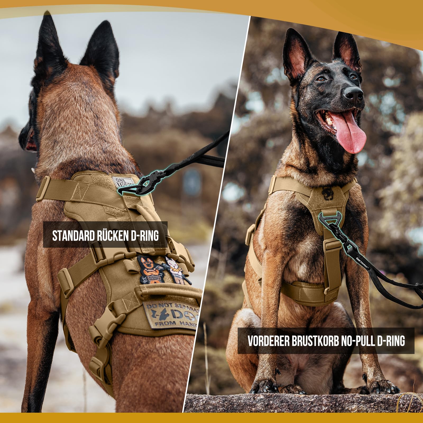 OneTigris Pettorina per cani, T-Bone, tattica con 2 manici, a prova di rottura, regolabile, per cani, caccia, escursionismo, allenamento, passeggiate, attività all'aperto (marrone, M)