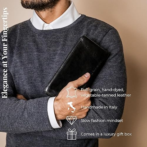 Vista 2 de Time Resistance Cartera larga de cuero - Cartera de traje - Billetera de cuero plegable para hombre - Billetera de chequera - Billetera alta