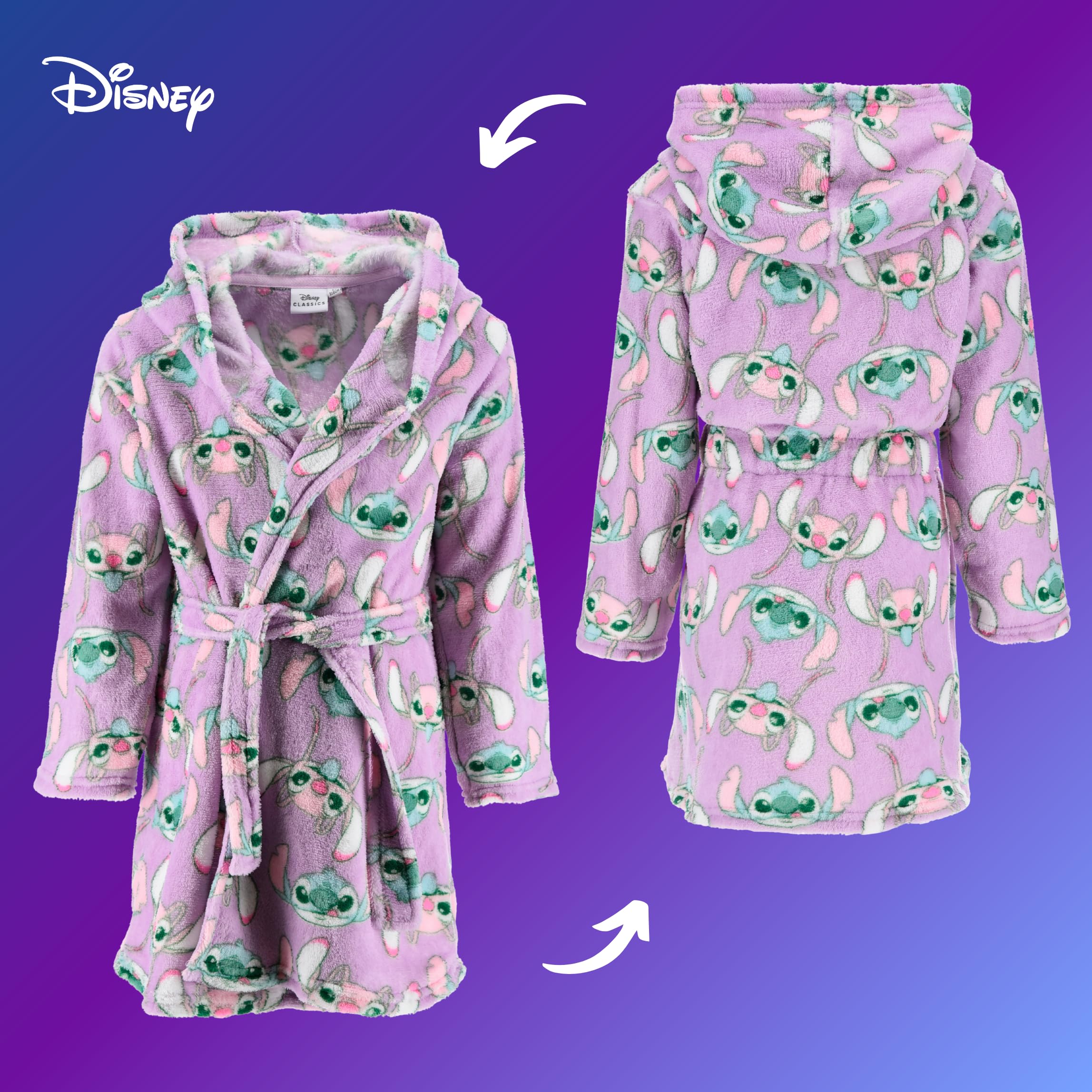Disney Stitch et Angel Robe De Chambre pour Filles, Robe D'intérieur pour Enfants en Polaire Douce, Tailles 3 à 8 Ans