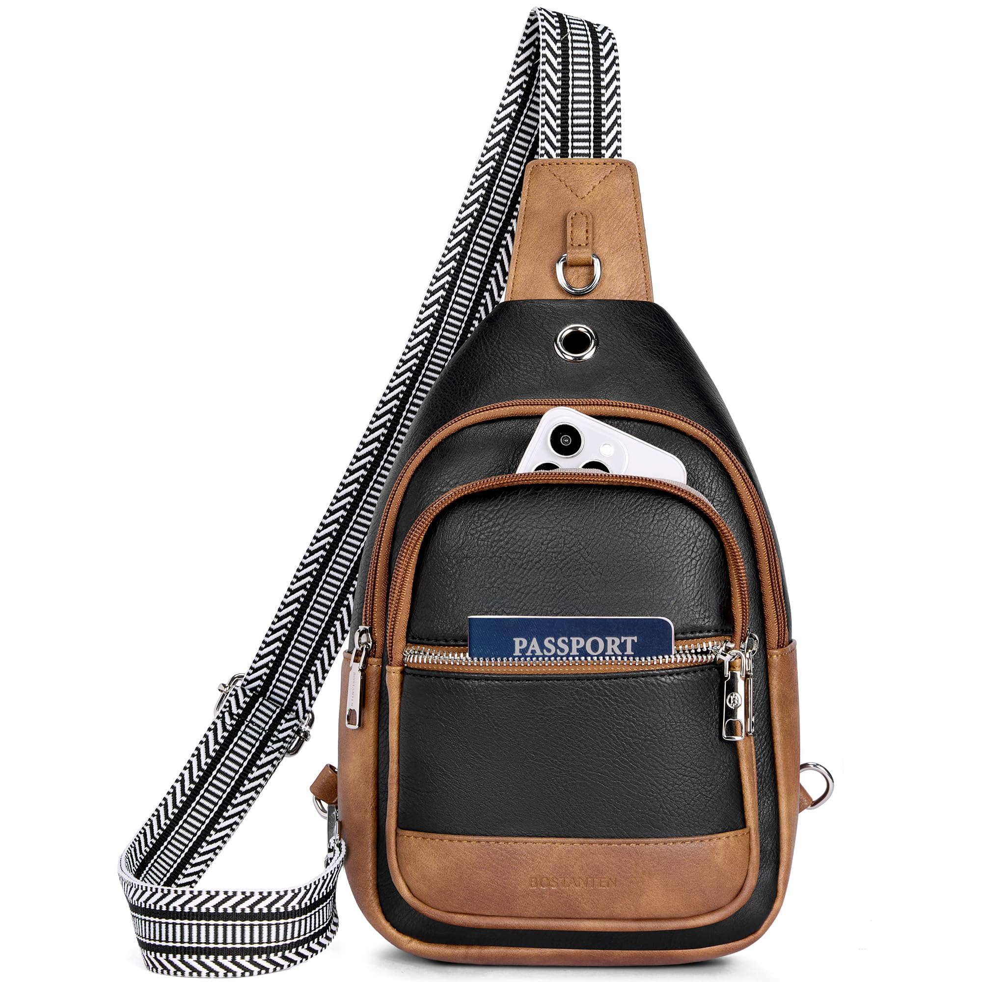 BOSTANTEN 7L Sling Bag For Women CrossBody Bags Large Cross Body Purse Vegan Leather Sling Backpack for Travel Essentials