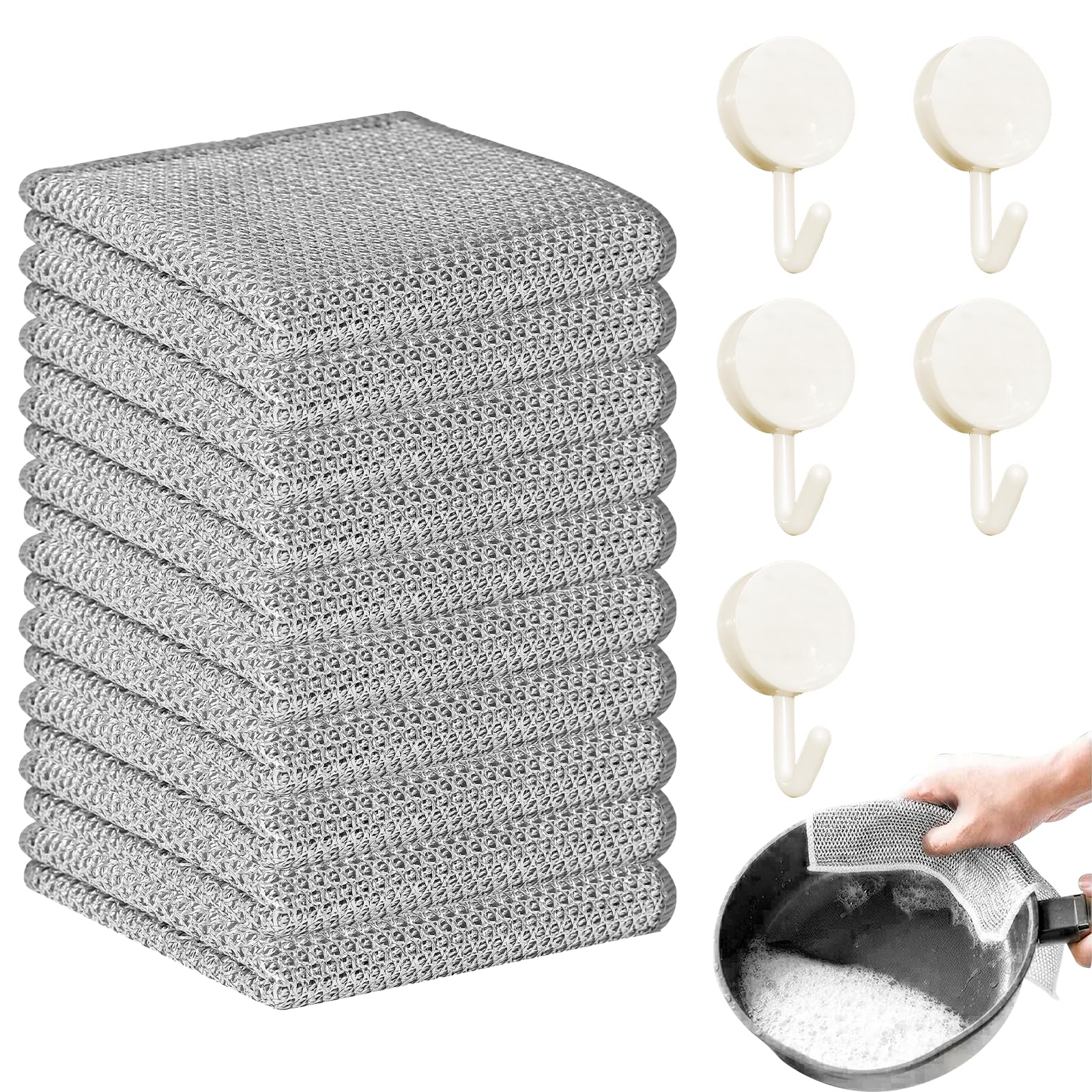 Sheryl&Rain 10 Pcs Trapos de Alambre Multiusos, Paños de Limpieza Clean Pro,Reutilizable Paño de Limpieza de Alambre de Acero,Paño De Limpieza de Malla de Alambre para Lavar Platos en Húmedo y en Seco
