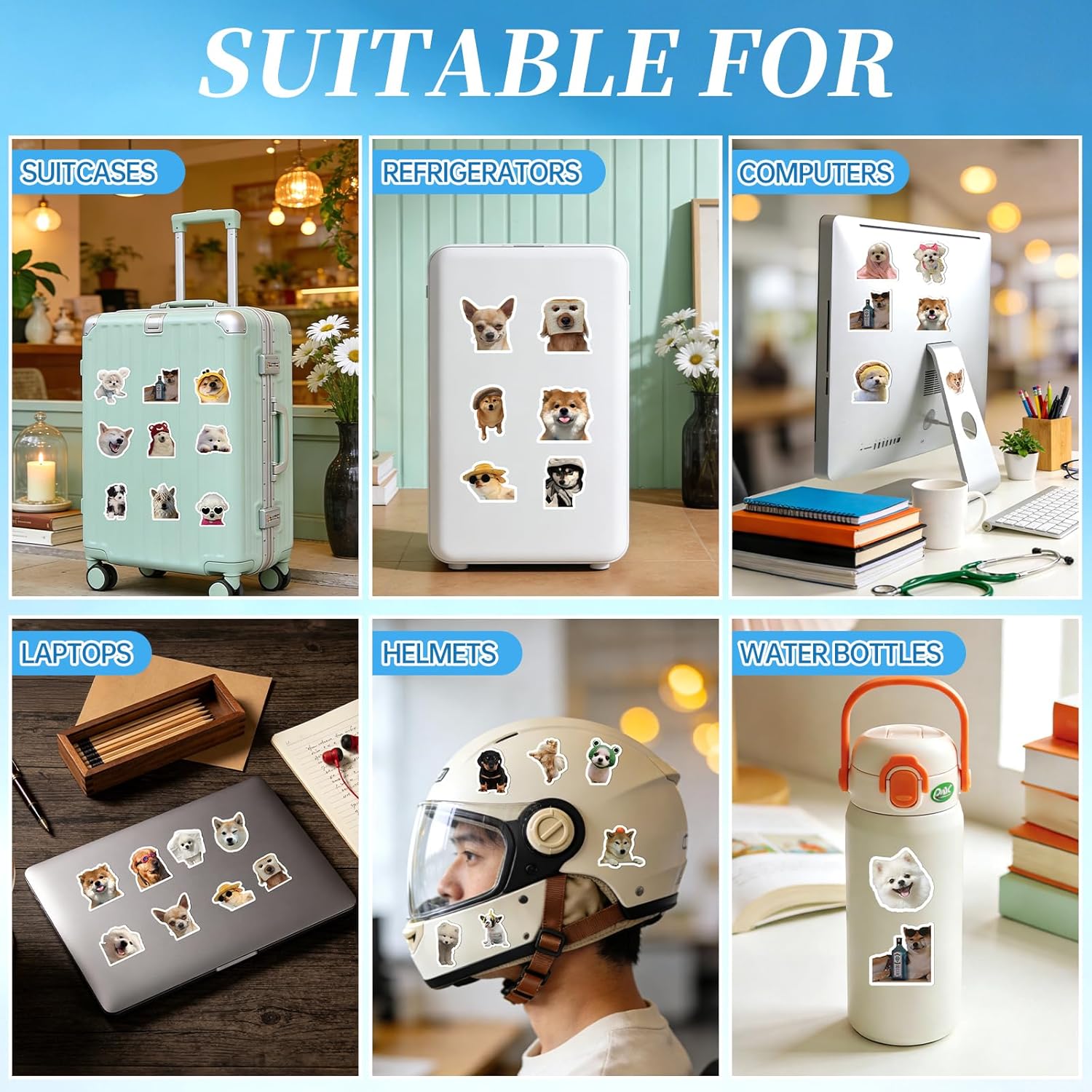 100 PCS Funny Dog Stickers Cute Animal Sticker for Journaling Laptop Scrapbook Water Bottles Guitar Suitcase Phone Snowboard Waterproof Vinyl Gifts for Women Girl Kids Adult Teens(Dog)