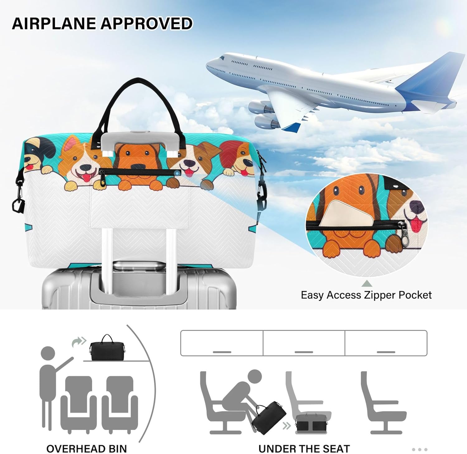 ダッフルバッグ トラベル&amp;トイレタリーポーチ 2個セット、アニマルプリント レディース ジム トートバッグ ウィークエンダー