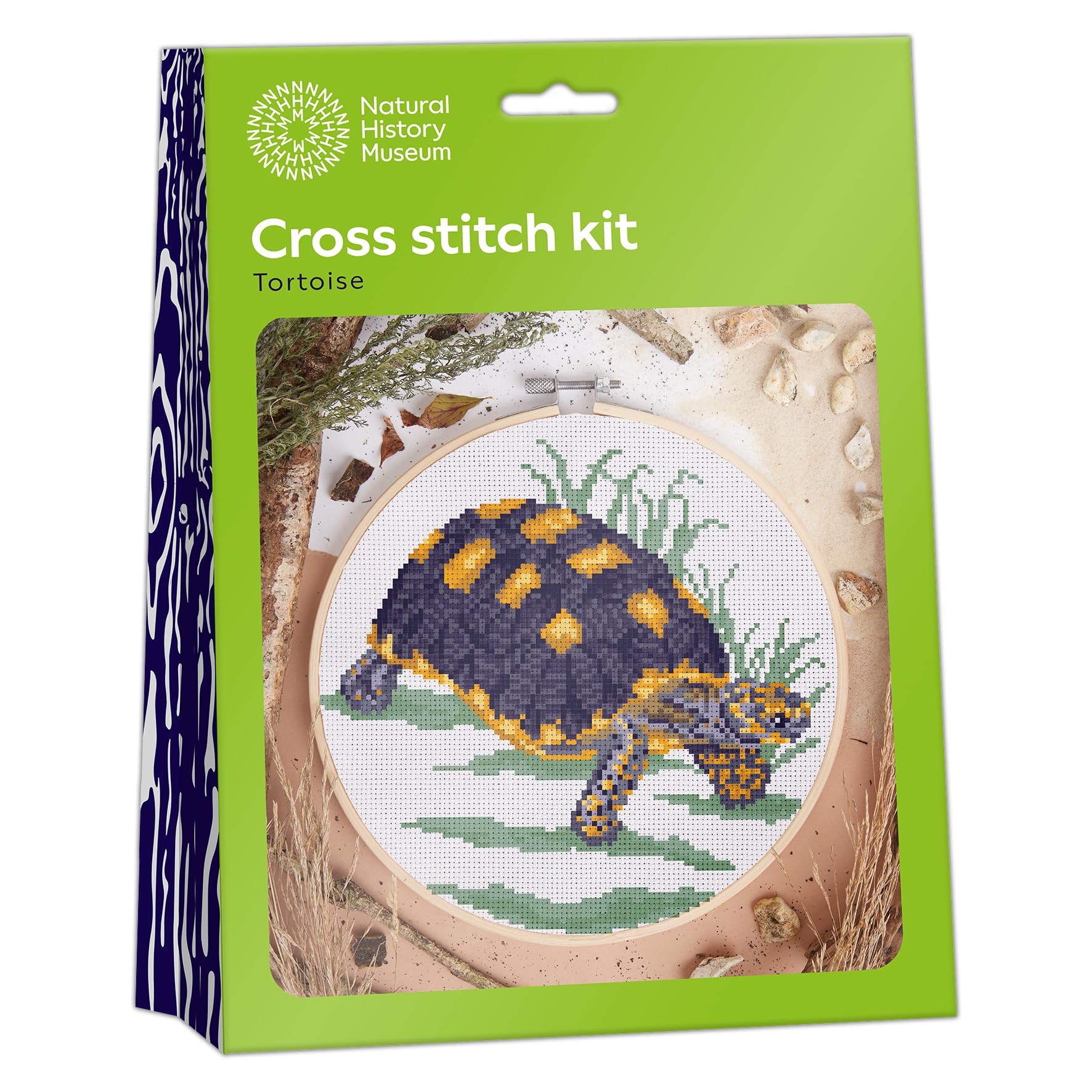 NHM Natural History Museum Cross Stitch Kit, Tortoise Design, 14 cm Embroidery Kits for Adults, Cross Stitch Kits for Adults Beginners, Gift Idea, with Embroidery Patterns, Embroidery Set