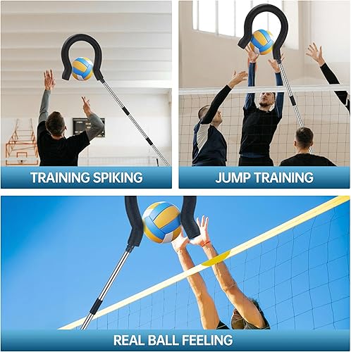 Miniatura 7 de Entrenador de púas de voleibol con altura ajustable y sensación de pelota real, equipo de entrenamiento de golpeo para practicar pinchos, saltar y