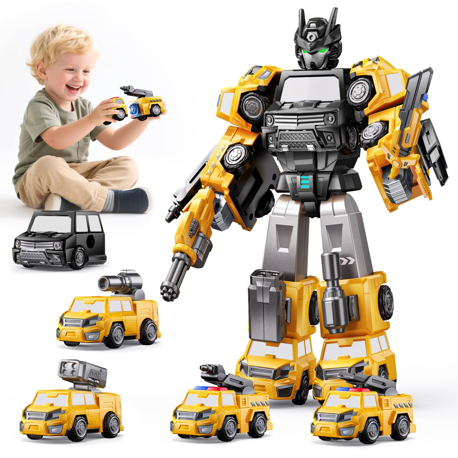 5 en 1 Robot Transform Jouet 5 6 Ans Garçon,Transforming Voiture Cadeau Garcon 5 6 7 Ans,STEM Camion Jouet Enfant 3 4 5 6 7 8 Ans Garçon