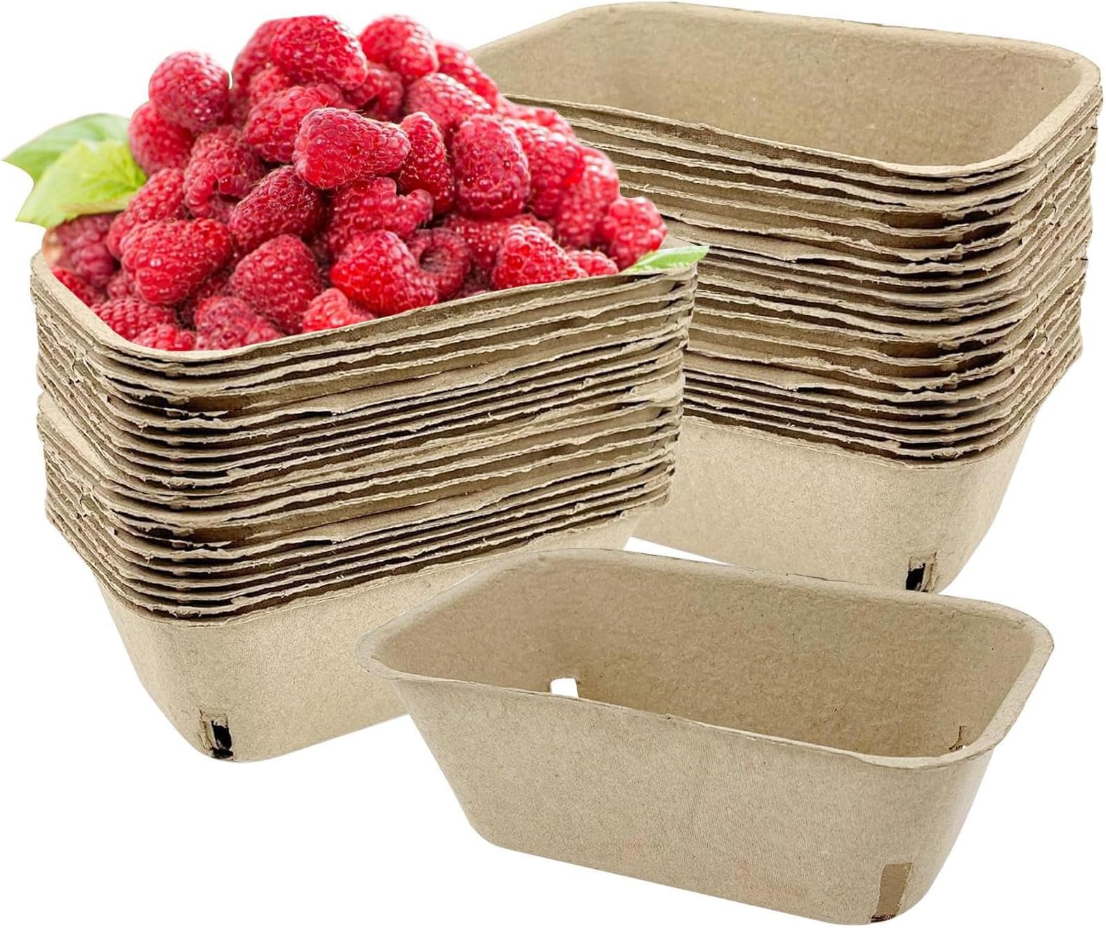 Berry Basket for Pulp Fiber - 50pcs Small Natural Products Holders, Ventilated Container, Eco-Friendly Fruit Tray, Packaging Box | Prá Storage Accessory
