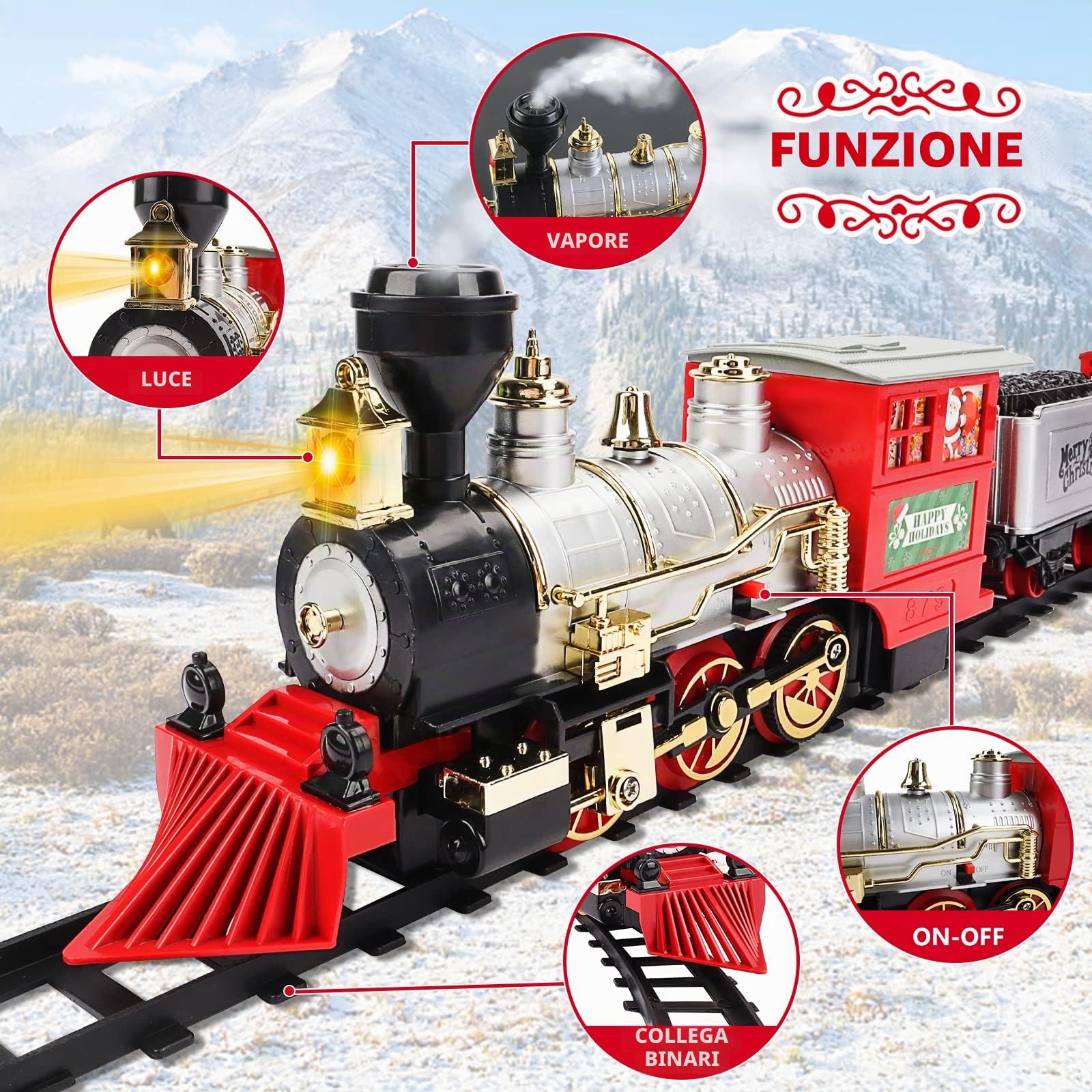 deAO Set di Treni Giocattolo per Bambini - Classico a Tema Natalizio