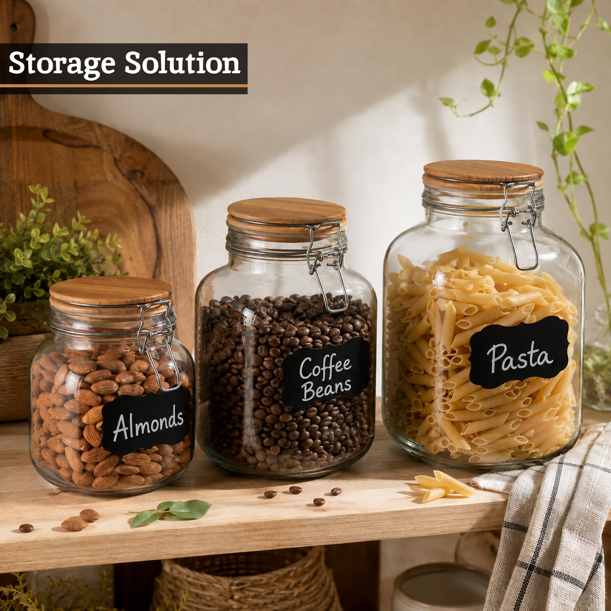 Premier Housewares - Set di 3 barattoli in vetro con coperchi in legno, ermetici