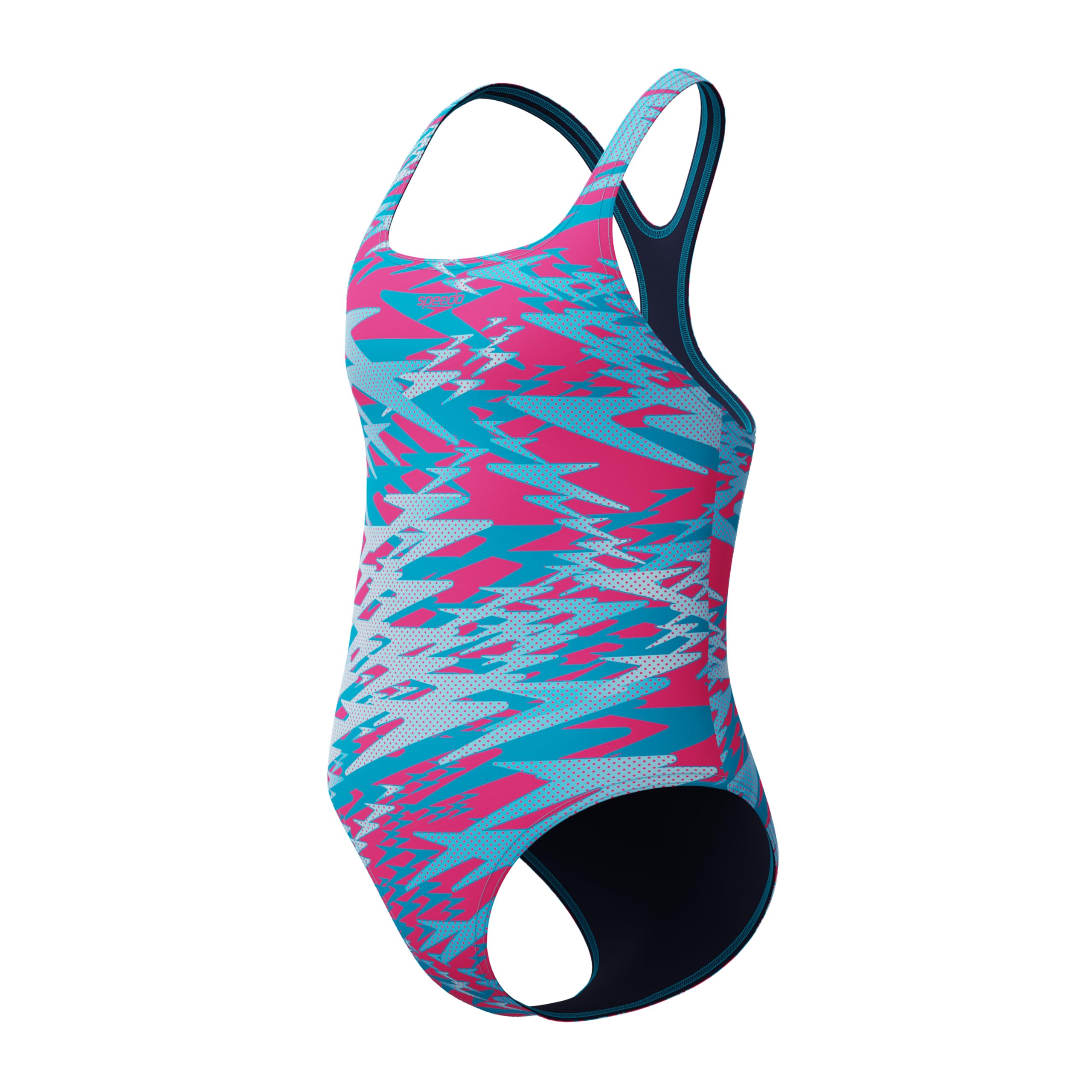 Speedo Girl's Hyperboom Print Medalist One Piece Swimsuit, Blue, 6