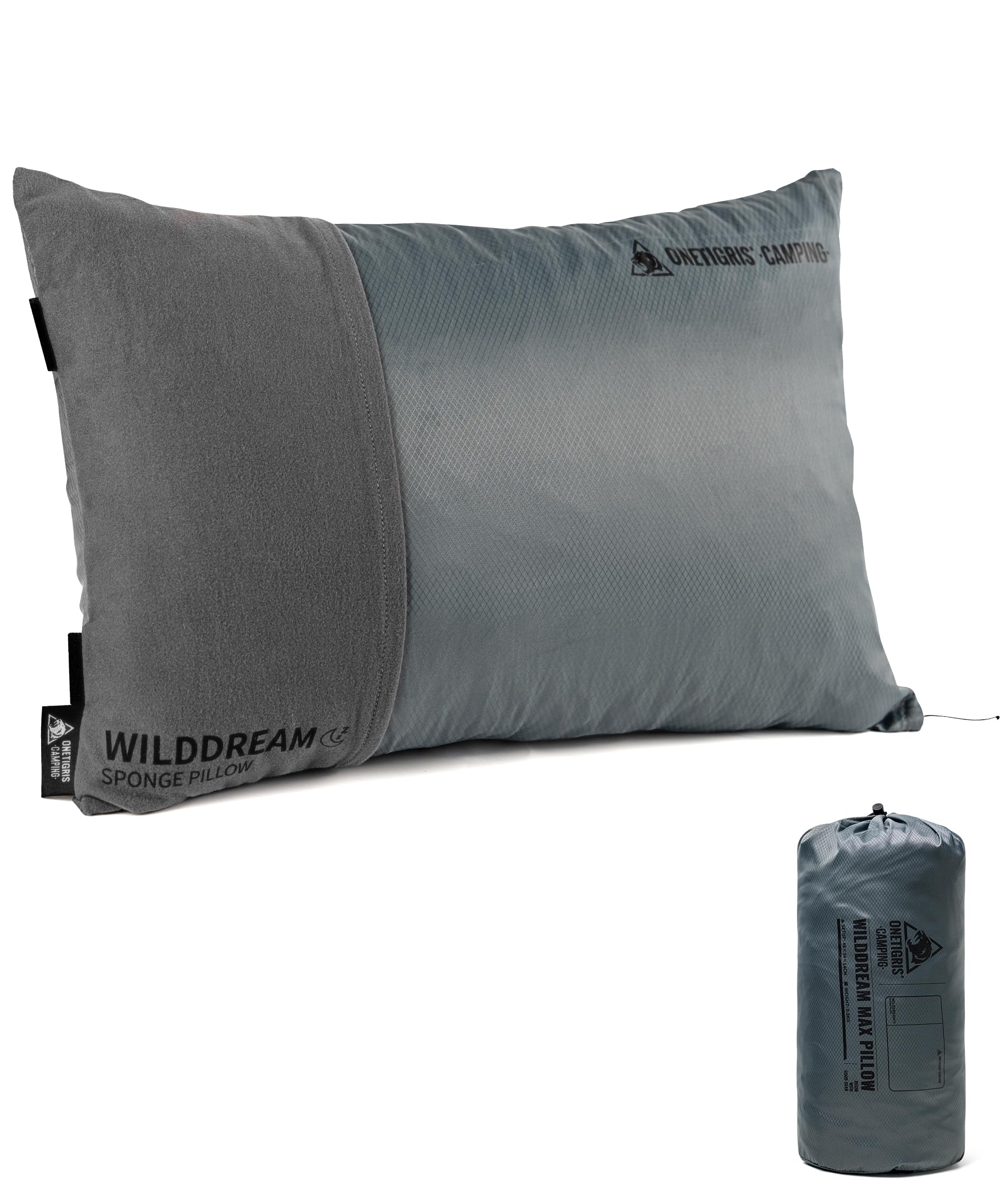 OneTigris WILDDREAM Grand coussin de camping en mousse à mémoire de forme broyée, coussin de voyage compressible pour l'extérieur, le tourisme sac à dos et la voiture (48 x 34 x 14 cm)